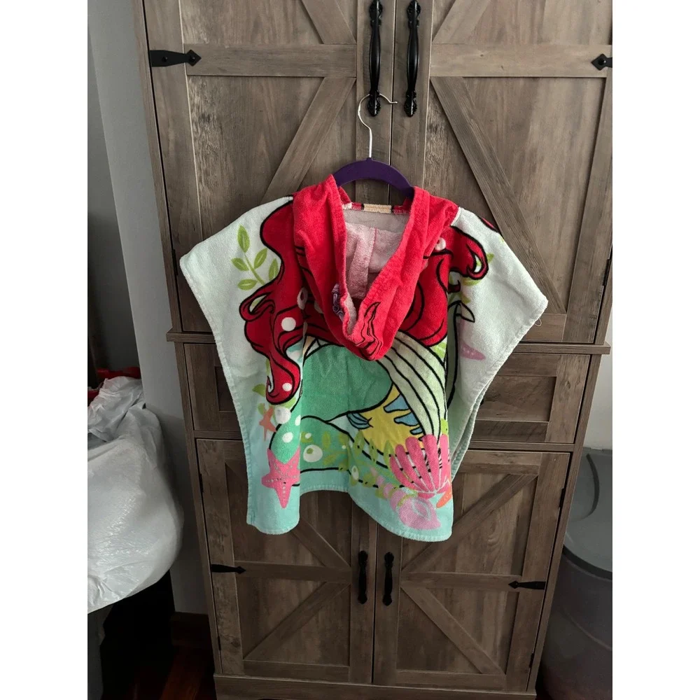 Disney Ariel The Little Mermaid Hooded Towel Poncho Beach Bath Wrap Kids Red